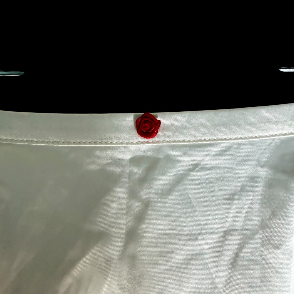For Love & Lemons Ivory Satin Mini Skirt Red Rose Detail SKSP1597โ Womens XS